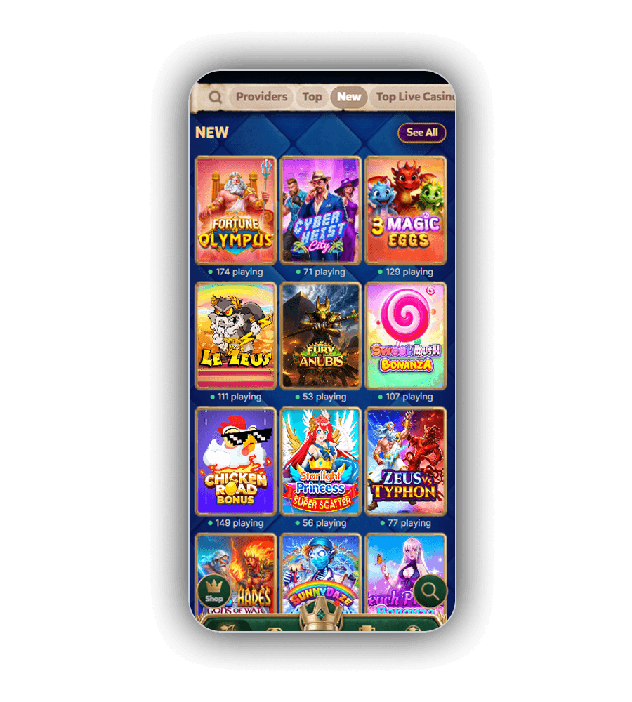 Kingia Casino games shelves